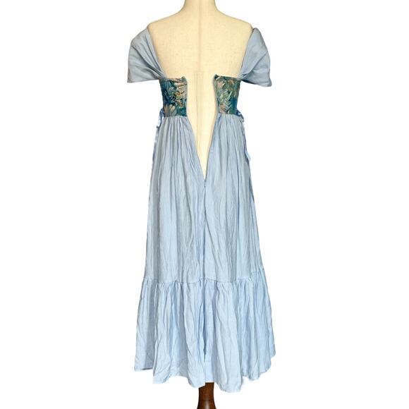 SHEIN MOD Baby Blue Corset Dress XS Renaissance Vibes Ruffle Midi - Picture 3 of 14